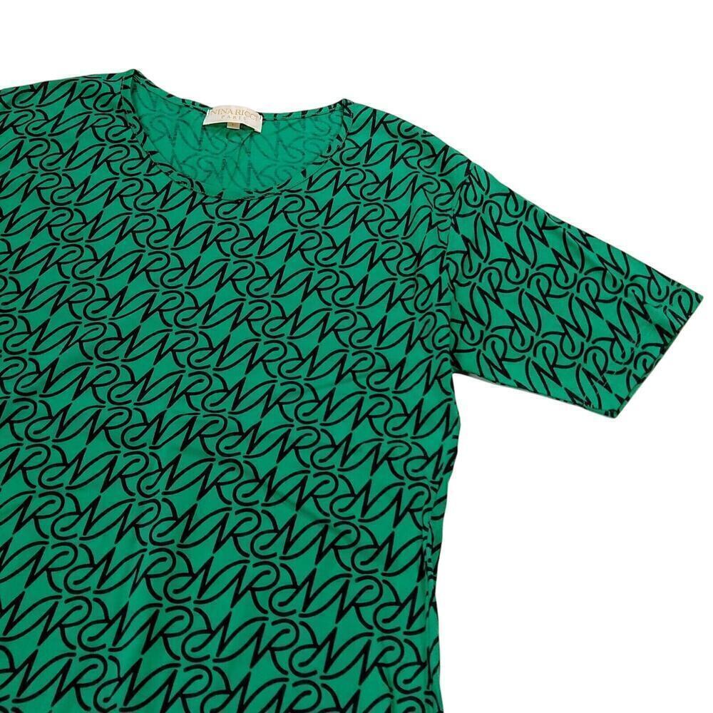 Nina Ricci Paris Vintage Women's T Shirt Top Size L New Green Logo Print - Picture 3 of 8